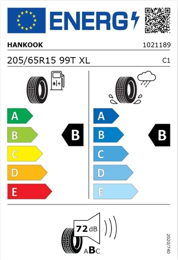 Hankook 205/65R15 K435 Kinergy Eco2 99T XL , Pot: B, Pri: B, Buka: 72 dB