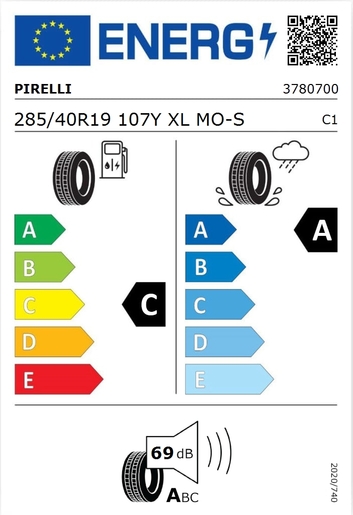 Pirelli 285/40R19 P-ZERO (PZ4) 107Y XL MO-S , Pot: C, Pri: A, Buka: 69 dB