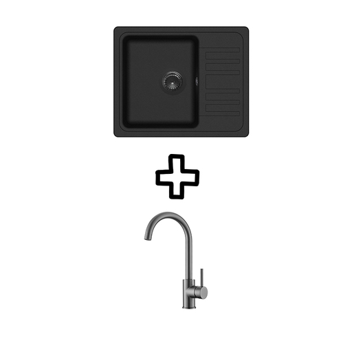 Set Notus SQ102W sudoper + Vida PVD slavina, Black metallic/Grafit