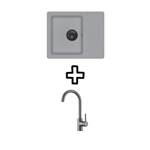 Set Notus SQ102W sudoper + Vida PVD slavina, Alumetallic/Grafit
