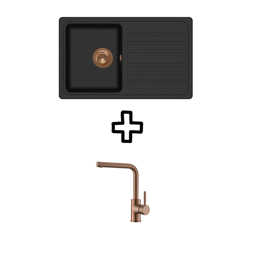 Set Notus SQ101W sudoper + Zora PVD slavina, Black metallic/Bakar