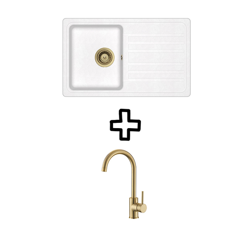 Set Notus SQ101W sudoper + Vida PVD slavina, Alba/Zlato
