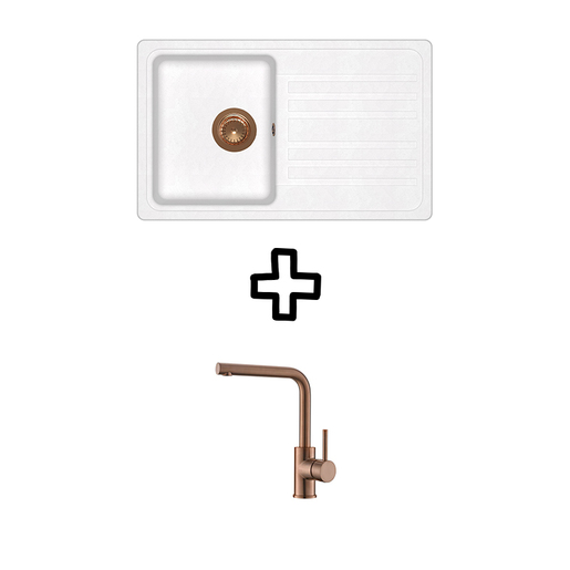 Set Notus SQ101W sudoper + Zora PVD slavina, Alba/Bakar