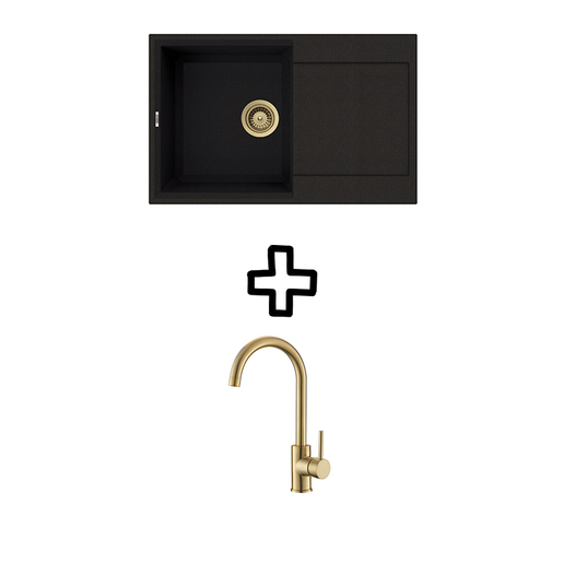 Elleci Easy 300 sudoper + Vida PVD slavina Nero/Zlato