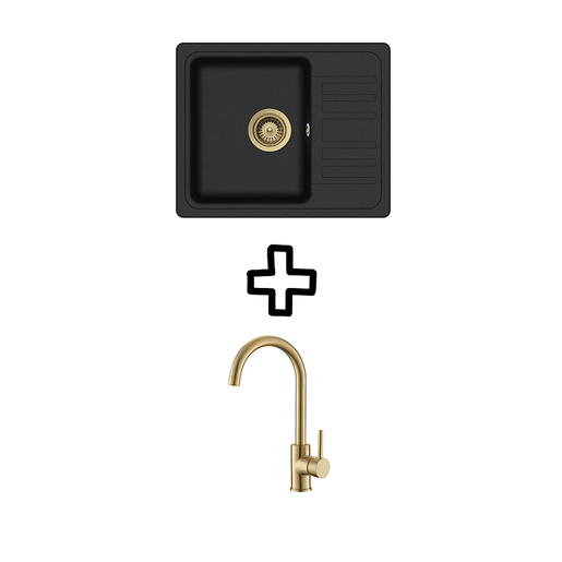 Set Notus SQ102W sudoper + Vida PVD slavina, Black metallic/Zlato