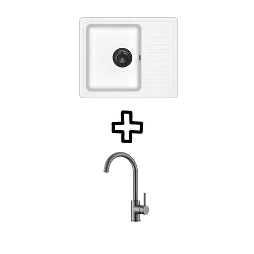 Set Notus SQ102W sudoper + Vida PVD slavina, Alba/Grafit