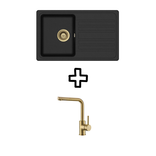 Set Notus SQ101W sudoper + Zora PVD slavina, Black metallic/Zlato