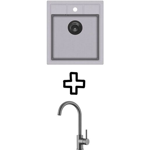 Set Nova SQN100W sudoper + Vida PVD slavina, Alumetallic/Grafit