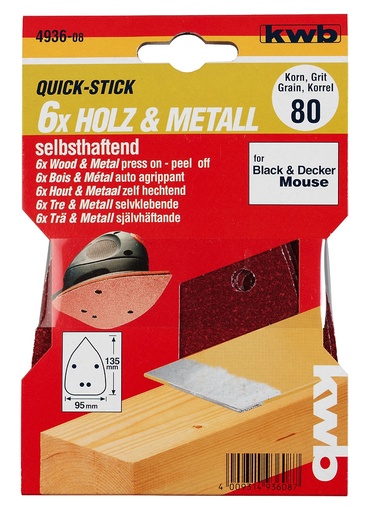 KWB samoljepivi brusni papir za drvo i metal, 96 X 136, 5/1, GR 40, QUICK-STICK