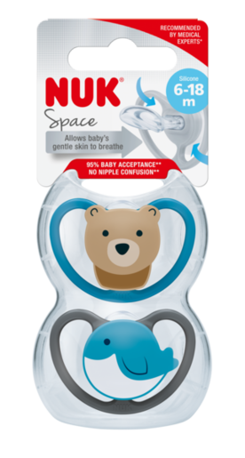 NUK duda space silikon plava 6-18 mj 2/1