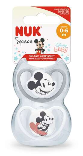 NUK duda silikon space Mickey 0-6mj 2/1 bijela