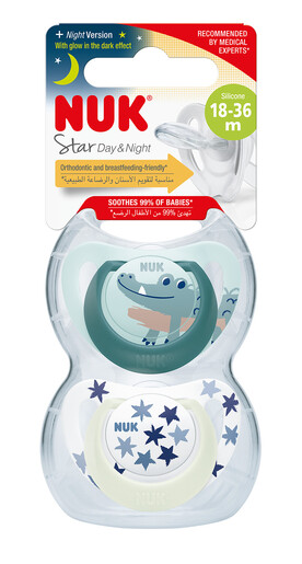 NUK duda silikon star day&night 18-36m 2/1