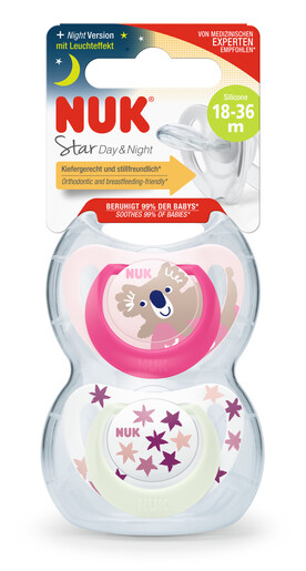 NUK duda silikon star day&night 18-36m 2/1