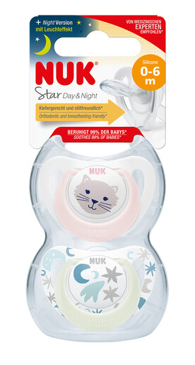 NUK duda silikon star day&night 0-6m 2/1