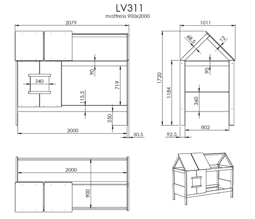 Drveni dječji krevet Finn Low s ladicom - bijeli - 200*90 cm