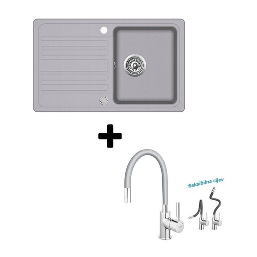 SHR Tera 20 sudoper + Flexy slavina, svijetlo siva, set