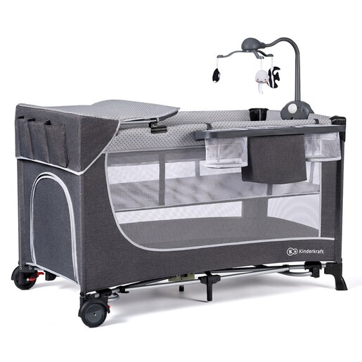 Kinderkraft Putni krevetić LEODY s dodacima, siva