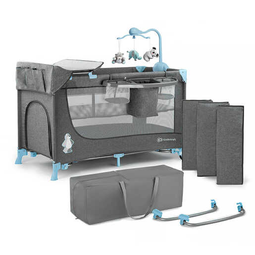 Kinderkraft Putni krevetić s dodacima Joy sivo-plava