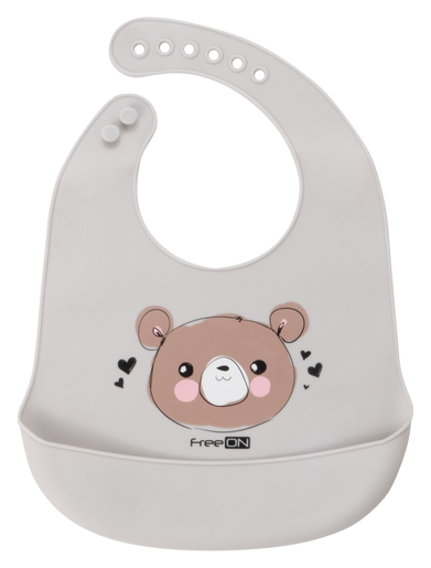 FreeON silikonski podbradak medo sivi