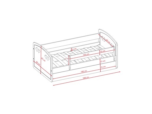 Drveni dječji krevet Julia s ladicom - bijeli - 180x80cm
