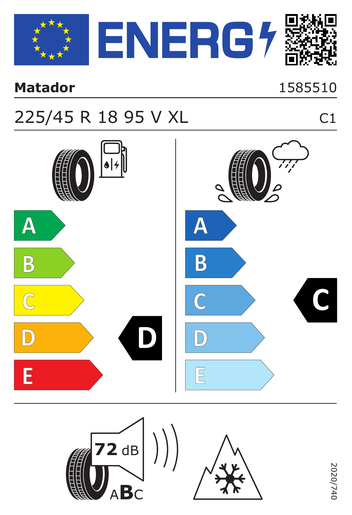 Matador 225/45R18 95V XL FR MP93 Nordicca TL, Pot: D, Pri: C, Buka: 72 dB
