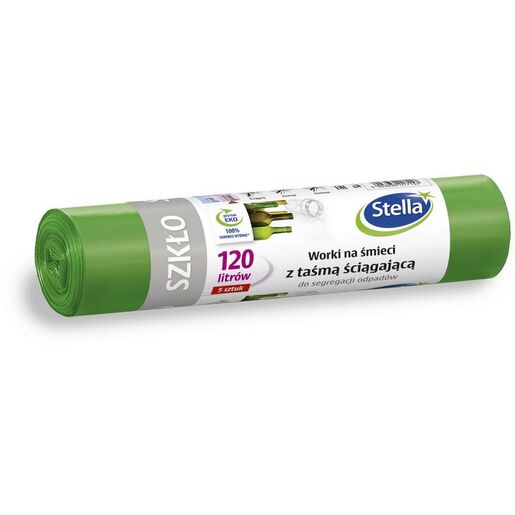 STELLA Vreće za smeće za razvrstavanje otpada (staklo) 120L, 5/1 s vezicom, zelene LDPE