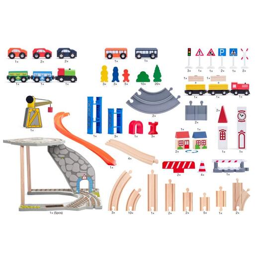 Drvena staza s toboganom i dizalicom, igračka za djecu