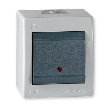 ALING CONEL tipkalo za svjetlo s kontrolnom lampicom IP44 10AX 250V, sivo