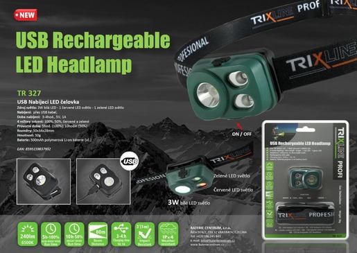 KSA ELEKTROPROFI naglavna LED punjiva lampa, 3W, USB 500mAh