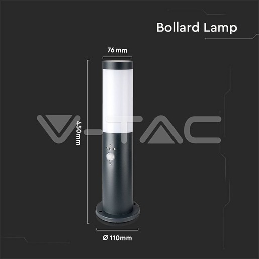 V-TAC podna lampa sa senzorom E27 45cm IP44, siva