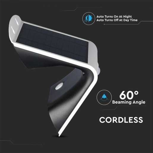 V-TAC 3W LED solarna zidna lampa sa senzorom 4000K + 3000K bijelo / crno kućište