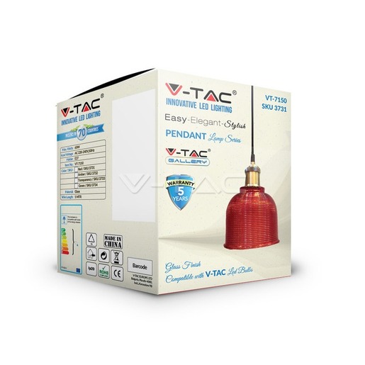 V-TAC staklena visilica, crvena