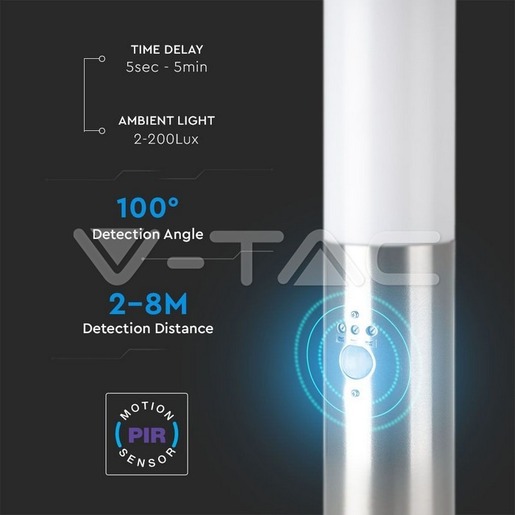 V-TAC podna lampa sa senzorom E27 45cm IP44, satin nikal