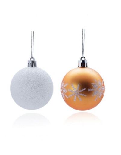 Plastična kuglica - Bijele/Zlatne, 9/1, 6 cm, 89335