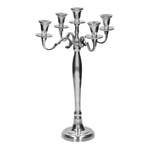 Svijećnjak za 5 svijeća, srebrni 42 cm