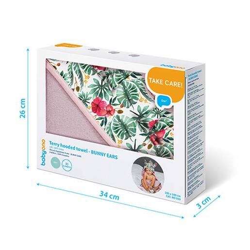 BabyOno Ručnik pamuk 100x100 cm, Bunny ears, rozi