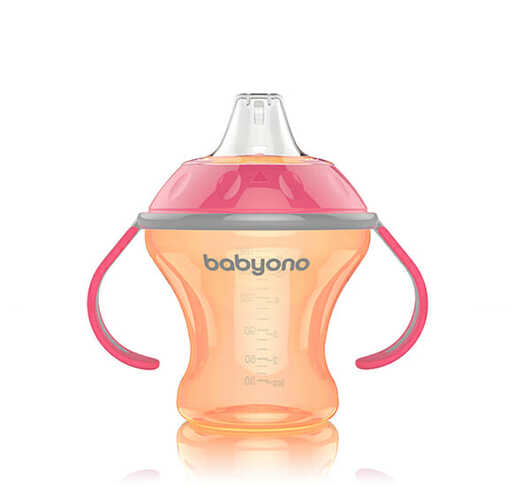 BabyOno Neprolijevajuća čaša Natural, narančasto-roza