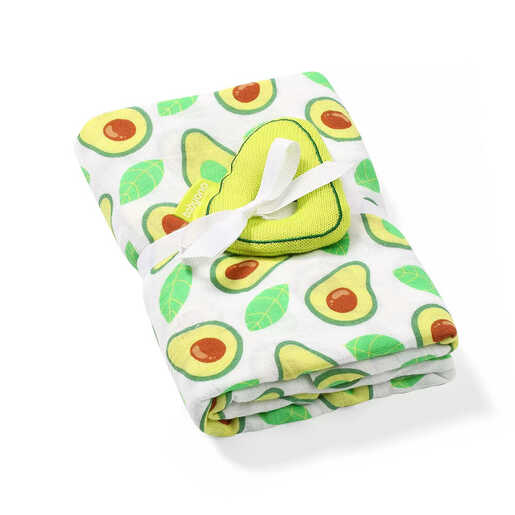 BabyOno Swaddles tetra pelene za povijanje + zvečka, avokado