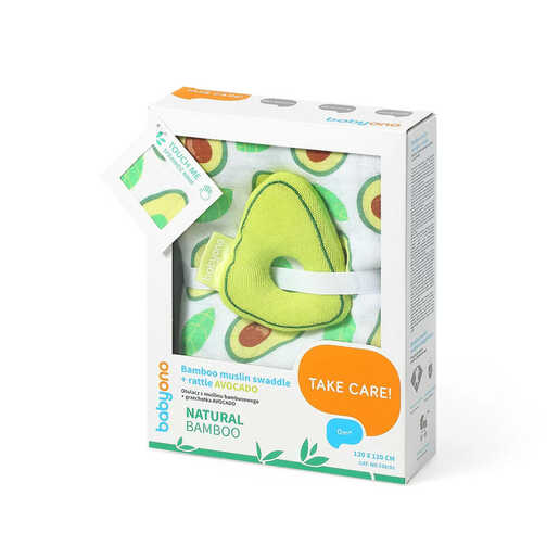 BabyOno Swaddles tetra pelene za povijanje + zvečka, avokado