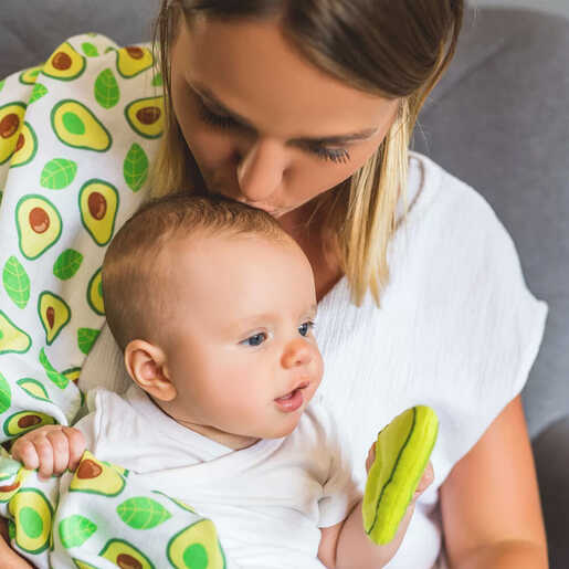 BabyOno Swaddles tetra pelene za povijanje + zvečka, avokado