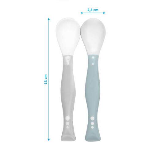 BabyOno Elastične žličice 2 komada, pastelno siva/plava