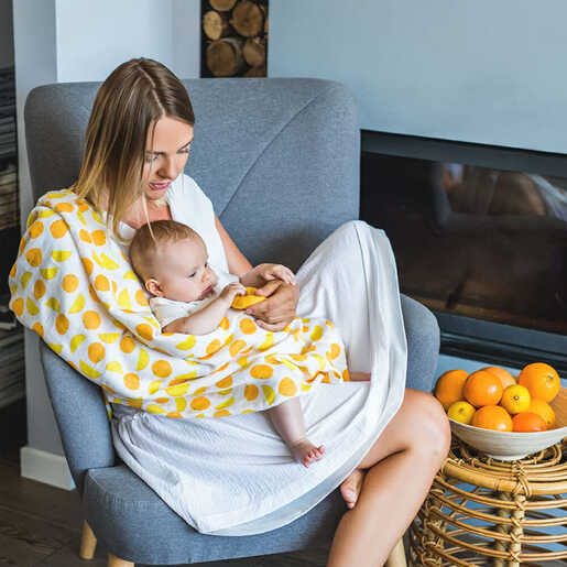 BabyOno Swaddles tetra pelene za povijanje + zvečka, naranča