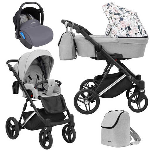 Dječja kolica 3u1 Kunert Lazzio Premium Silver, cvjetni uzorak