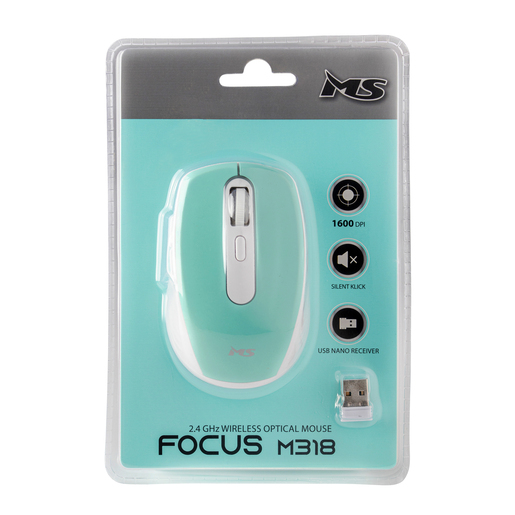 MS FOCUS M318 optički bežični miš, 1600DPI, zeleni