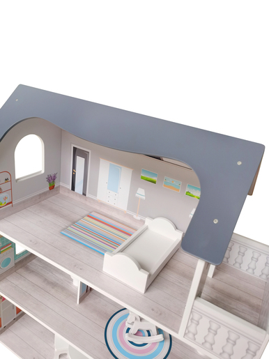 FREE 2 PLAY drvena kućica iz snova za lutke, siva