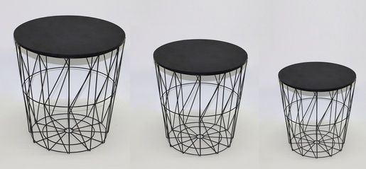 Set žičanih stolića za kavu 3/1, crni RA