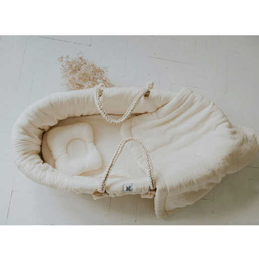 Bellamy Moses set (posteljina/navlaka, plahta, prekrivač i jastuk s udubljenjem za glavu), krem