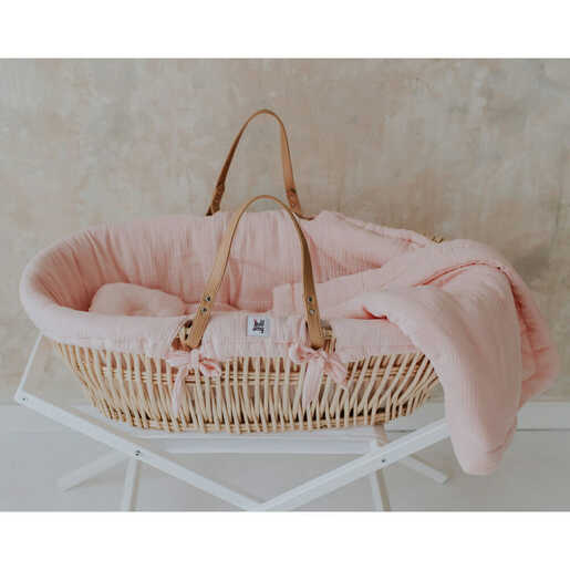 Bellamy Moses set (posteljina/navlaka, plahta, prekrivač i jastuk s udubljenjem za glavu), rozi