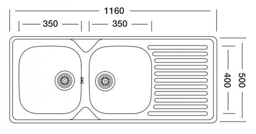 SINK SOLUTION sudoper A LINE 116 x 50 cm, 2x, inox
