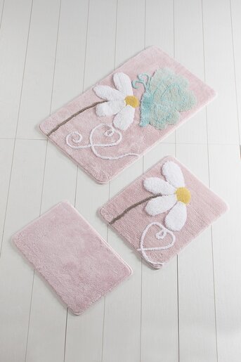 Kupaonski set tepiha Leptir 40x60cm, 50x60cm i 60x100cm, 3/1, rozi